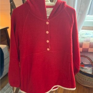 Red Hooded Pullover with Buttons